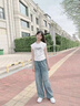 G.DUCKKIDS女童闊腿褲秋裝2025洋氣時髦春秋季兒童韓版百搭女大童牛仔褲 藍色 170cm 曬單實拍圖