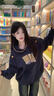 佐敘衛衣女 秋冬季藏青色刺繡連帽韓系慵懶風(fēng)寬松連帽衫美式復古上衣 藏青色 M 【建議85-105斤】 曬單實(shí)拍圖