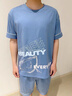 已朵睡衣男居家短褲夏季薄款天絲棉涼感男士家居服寬松大碼青少年套裝 冰藍（無(wú)袖短褲） 2XL 曬單實(shí)拍圖