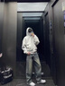 牧唯美式硬挺480g重磅連帽衛(wèi)衣男士秋季新款硬挺短款套頭情侶上衣外套 白花灰 XL [建議145-165斤] 曬單實(shí)拍圖