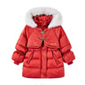 迪士尼新秋款冬季女童中國風(fēng)加厚連帽90中長(cháng)款白鴨絨羽絨衣服外套 452紅色    90白鴨絨 150 充絨量約143g 曬單實(shí)拍圖