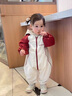 G.DUCKKIDS嬰兒連體衣2025春裝新款韓版男女寶寶拼色長(cháng)袖連帽爬服外出沖鋒衣 紅色 90cm 90 曬單實(shí)拍圖