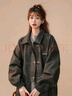 QGF高級感麂皮絨外套女美式復古hiphop歐美夾克春秋設計感小眾棒球服 黑色 M 曬單實(shí)拍圖