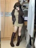 妙侶真皮復(fù)古長筒靴女加絨黑色長靴增高厚底高筒騎士靴英倫風(fēng)中筒靴子 棕色 長筒 單里 現(xiàn)貨 單層 37 曬單實(shí)拍圖