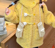蕉京女童毛毛衣外套秋冬款2024新款羊羔毛加絨兒童冬季寶寶搖粒絨冬裝 黃色+卡其手套 130cm 曬單實(shí)拍圖