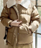 茵曼冬女裝新款休閑羊羔毛翻領落肩時尚寬松鴨絨九江羽絨服輕暖外套 咖啡色 -18247329C M 曬單實拍圖