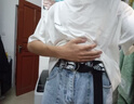 晴碧琳 雙環(huán)扣帆布腰帶男士字母皮帶男潮年輕人韓版簡(jiǎn)約百搭學(xué)生褲帶 黑色涂鴉 曬單實(shí)拍圖