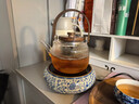 兮元記青花汝窯電陶爐煮茶壺圍爐煮茶器家用加厚耐高溫玻璃泡茶壺燒水壺 繁花米黃汝窯圓融電陶爐+透明豎紋提梁壺 曬單實(shí)拍圖
