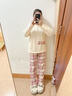 自由系純棉睡衣女10A家居服套裝秋冬防螨2025新款長款寬松印花可外穿 曬單實(shí)拍圖