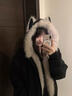 燦圖黑色貓耳座山雕夾棉服女秋冬季加厚保暖情侶襖子外套重磅上衣服潮 黑色 M 曬單實(shí)拍圖