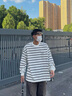 秋季長(cháng)袖條紋長(cháng)袖t恤男秋季學(xué)院風(fēng)復古ins潮流休閑圓領(lǐng)打底衫男生 白色 3XL 曬單實(shí)拍圖