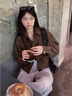 莜仙格美拉德短款麂皮絨外套女春秋裝美式復古慵懶chic又酷又颯皮衣夾克 棕色版 M 建議 95-110斤 曬單實(shí)拍圖