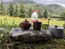 燒水壺 戶外輕量便攜茶具戶外煮茶壺 水壺野餐露營煮水壺鋁合金 胡桃木手柄水壺1.1L+收納袋 曬單實(shí)拍圖