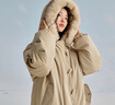 茵曼（INMAN）2025秋冬女裝新款 三防可拆連帽毛領(lǐng)羽絨服牛角扣保暖派克服 深卡其 M 曬單實拍圖