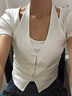 UR2025夏季新款女裝時(shí)尚氣質(zhì)假兩件修身掛脖短袖T恤UYY450158 本白 M 曬單實(shí)拍圖