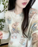 妃奧絨可愛(ài)小兔子印花釘珠軟糯針織衫女秋冬外穿甜美毛衣女款2025新款冬 米杏色 M 曬單實(shí)拍圖