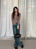 森馬（Semir）牛仔褲女抓毛闊腿褲港風(fēng)冬季2025顯腿長(cháng)拖地褲ins潮109725124002 曬單實(shí)拍圖