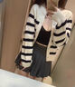 妃奧絨2025秋冬圓領(lǐng)減齡百搭撞色條紋針織開(kāi)衫毛衣女外套休閑慵懶風(fēng)上衣 黑白條紋 M 曬單實(shí)拍圖