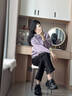尚靜氣質(zhì)工裝短外套秋裝女2025春秋新款寬松百搭連帽長(cháng)袖夾克休閑上衣 紫色 M 曬單實(shí)拍圖