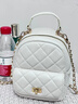酷奇袋鼠真皮雙肩包包女2024七夕高級感小眾菱格女士背包多功能單肩旅行包 米白色 曬單實(shí)拍圖