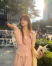 韓璐嬌（hanlujiao）衛(wèi)衣女裝春秋季2025年新款休閑運動服設計感連帽顯瘦闊腿褲套裝女 粉色 M 【建議95-105斤】 曬單實拍圖