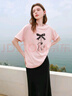 三彩2025夏季新款印花T恤釘珠圓領(lǐng)寬松落肩袖上衣套頭衫休閑M 曬單實(shí)拍圖