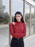 班尼路毛衣女針織打底衫女裝2025秋冬季新款內搭上衣服半高領(lǐng)t恤女 酒紅#純色 M 曬單實(shí)拍圖