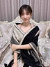 恒源祥設計多功能色塊雙面羊絨圍巾兩用保暖圍巾婦女 黑白灰拼接 曬單實(shí)拍圖
