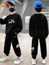 安踏兒童套裝男中大童2025秋冬季新款運動(dòng)2件套青少年女孩衛衣衛褲子 黑色+黑色 印花衛衣+印花衛褲 150 cm 曬單實(shí)拍圖