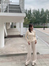 燦圖韓版慵懶糯米褲子女春秋季高腰寬松顯瘦小個(gè)子闊腿直筒休閑長(zhǎng)褲潮 杏色 L 【建議110-120斤】 曬單實(shí)拍圖