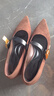 CHARLES&KEITH尖頭絨面粗跟瑪麗珍鞋女生日禮物女CK1-60361543 Dark Brown深棕色 38 曬單實拍圖