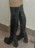 百麗踏時(shí)尚女長(cháng)靴過(guò)膝方頭瘦瘦靴粗跟女秋冬防水臺超高跟彈力厚底加絨靴 黑色9厘米單里 38 曬單實(shí)拍圖