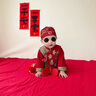 G.DUCKKIDS小黃鴨周歲禮服嬰兒連體衣秋裝中式唐裝男女寶寶滿月百日喜慶衣服 喜樂(lè)馬甲+連體衣+吊墜 73cm 【建議4-7月】 曬單實(shí)拍圖