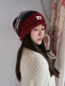 CACUSS帽子女士秋冬季毛線(xiàn)帽撞色針織帽冬天保暖堆堆帽冷帽薄款 赤紅 曬單實(shí)拍圖