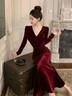 皮爾卡丹（pierre cardin）2025春秋冬新款金絲絨連衣裙女長(cháng)袖高端氣質(zhì)長(cháng)裙洋氣高貴絲絨裙 酒紅色 XL (建議 120-130斤) 曬單實(shí)拍圖