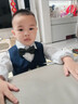 小熊精靈花童禮服兒童馬甲套裝男童西裝春秋小男孩寶寶周歲生日鋼琴演出服 藏青5件套/馬甲長褲領結胸花襯衫 100碼(建議體重28-35斤) 曬單實拍圖