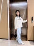 優(yōu)優(yōu)1點（Yoyo one）女童衛(wèi)衣套裝兒童2025新款洋氣秋裝牛仔闊腿褲大童女孩春秋季衣服 5013杏色+13181藍(lán)色【套裝】 140 140cm 曬單實拍圖