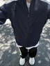 燦圖三條杠夾克外套男春秋季棒球服美式立領(lǐng)設計感寬松百搭潮流上衣服 藏青色 XL 建議120斤到140斤 曬單實(shí)拍圖