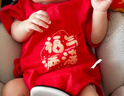 貝瑞加（Babyprints）新生兒連體衣嬰兒短袖包屁衣純棉紅色滿(mǎn)月服薄款三角爬服 福滿(mǎn)59 曬單實(shí)拍圖