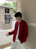 倉石一樹(shù)美式潮牌紐扣外套男士2025秋季新款潮流痞帥夾克休閑百搭針織開(kāi)衫 紅色 2XL 160-180斤 曬單實(shí)拍圖