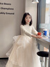 DOMIAMIAKIDS女童主持人晚禮服大童婚禮女孩生日公主裙兒童鋼琴演奏演出服 香檳色蝴蝶 【贈裙撐】 160 cm 曬單實拍圖
