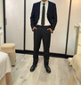 皮爾卡丹高檔純羊毛西服套裝男商務正裝職業(yè)外套男新郎結(jié)婚免燙西裝全套男 藏青【衣服+褲子+襯衫+領(lǐng)帶】 L 175碼/48 曬單實拍圖