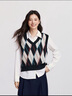 森馬（Semir）長(cháng)袖襯衫女冬季菱形格V領(lǐng)短背心易打理襯衣俏皮學(xué)院風(fēng)兩件套 藍紅色調00386 L 曬單實(shí)拍圖