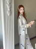 熱妒睡衣女春秋季冰絲長(zhǎng)袖長(zhǎng)褲大碼可愛貓咪可外穿帶胸墊一體套裝 53390（不帶胸墊） L 165（L）體重105-125斤 曬單實(shí)拍圖