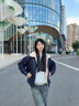 森馬（Semir）商場(chǎng)同款|森柔牛仔外套女冬季毛領(lǐng)分割oversize夾棉2025新款夾克 原色牛仔98101 S 曬單實(shí)拍圖
