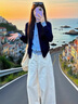 丹珠娜（DanZhuNa）休閑褲女秋季新款女裝套裝衣服針織小香風(fēng)流行穿搭闊腿褲子一整套 假兩件上衣+闊腿褲子 M 曬單實(shí)拍圖
