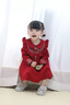 G.DUCKKIDS周歲女寶寶禮服春紅色中式抓周裙子一歲衣服女孩連衣裙女童公主裙 紅色長(cháng)袖 100 cm 曬單實(shí)拍圖