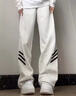 燦圖美式復古三條杠運動(dòng)休閑褲男秋冬季潮牌寬松微喇衛褲高街彎刀褲子 白灰色【常規款】 XL 曬單實(shí)拍圖