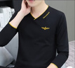 【純棉簡(jiǎn)約】秋季新款男士長(cháng)袖t恤V領(lǐng)薄款上衣潮流百搭打底衫體恤 QY952黑色 2XL 建議140-155斤 曬單實(shí)拍圖