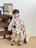 FIDQIOG國際品牌小黃鴨童裝男童夏季套裝2025新款韓版兒童時(shí)髦短袖男孩寶 咖色 100 cm(100cm) 曬單實(shí)拍圖